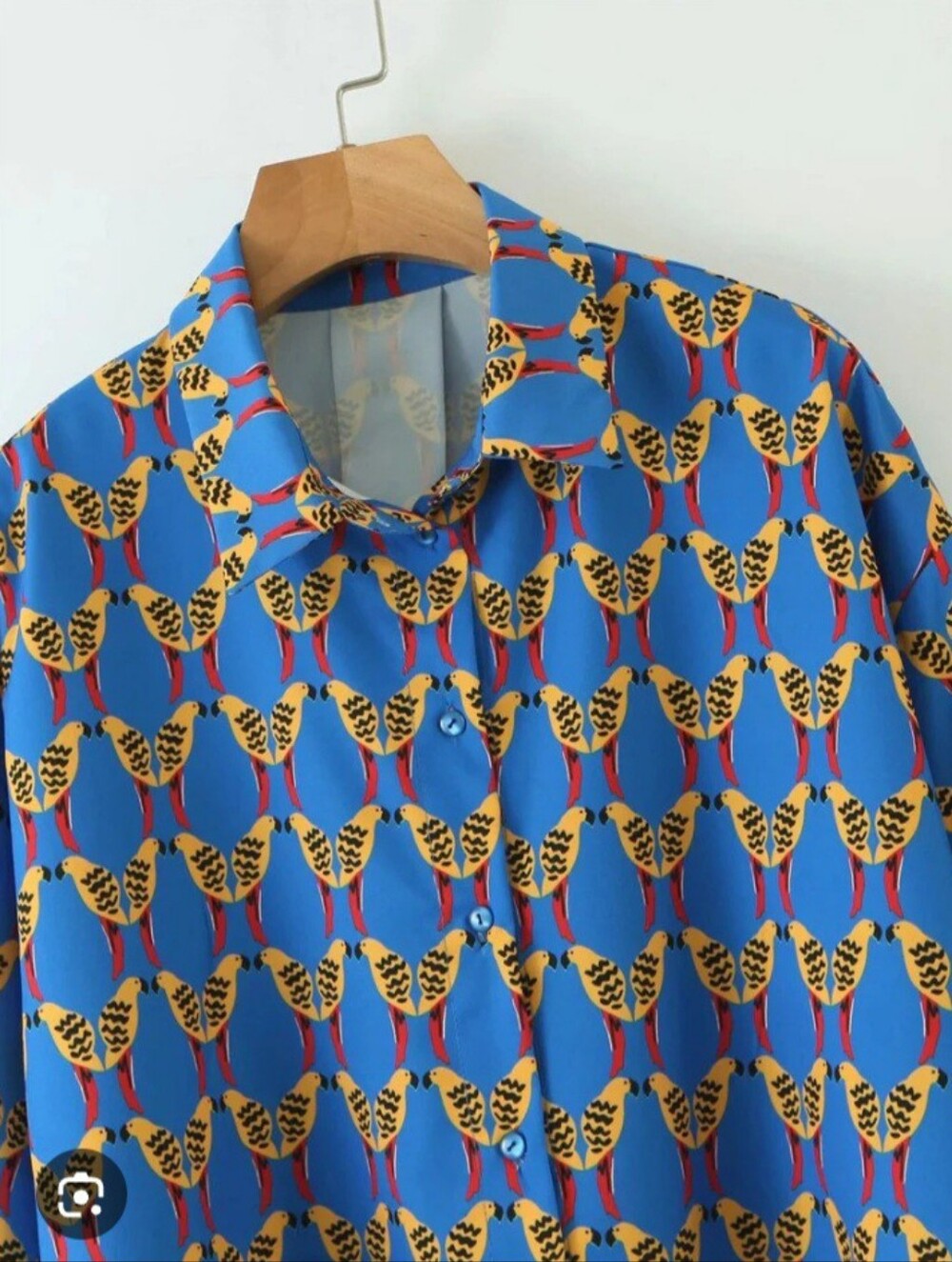 Zara Blue Shirt with Yellow and Red Parrot Print